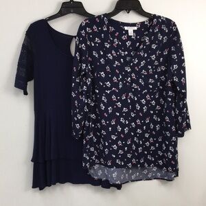 Motherhood Maternity Navy Blue Blouse Bundle of 2 Size M GREAT Condition